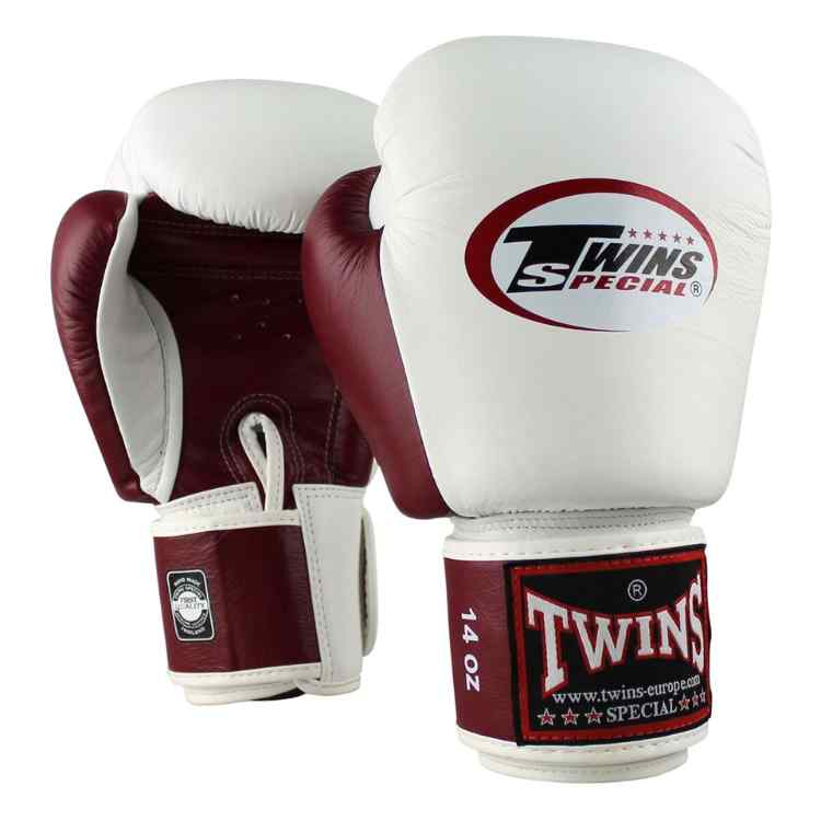 Muay Thai 2 Tone Boxing Gloves - White/Maroon