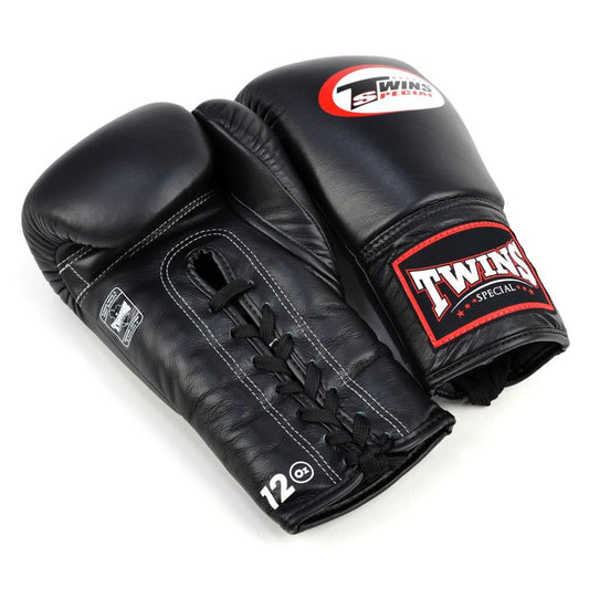 Muay Thai Lace Up Boxing Gloves - Black