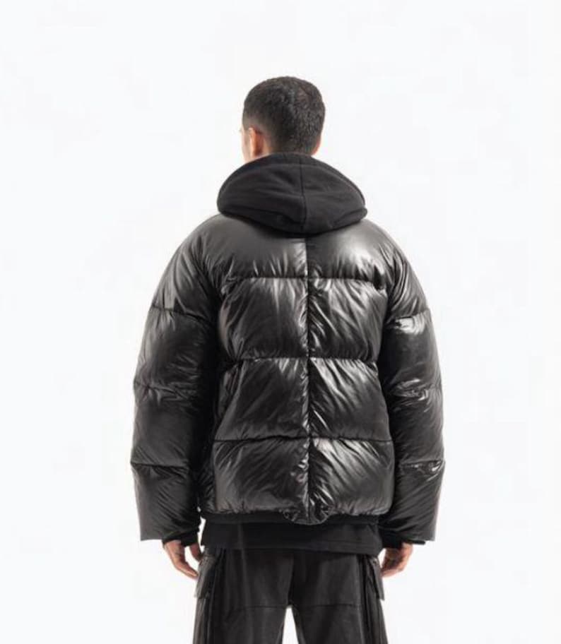 Men’s Black Lambskin Leather Bubble Oversized Jacket – Puffer Style Biker Streetwear Coat