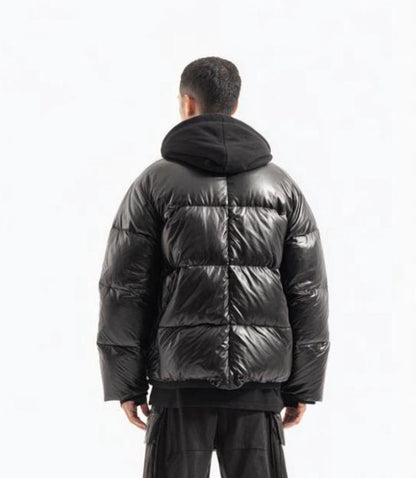 Men’s Black Lambskin Leather Bubble Oversized Jacket – Puffer Style Biker Streetwear Coat