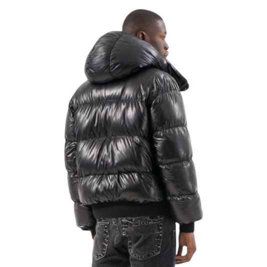 Men’s Black Lambskin Leather Bubble Oversized Jacket – Puffer Biker Coat – Streetwear, Moto, Grunge, Vintage Outerwear