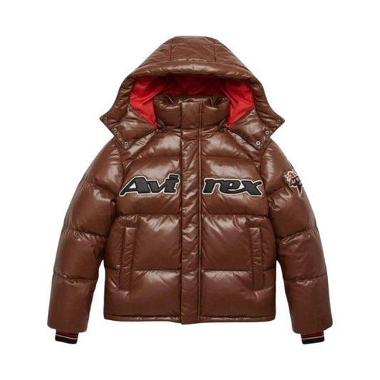 Avirex Men’s Vintage Leather Puffer Jacket Brown