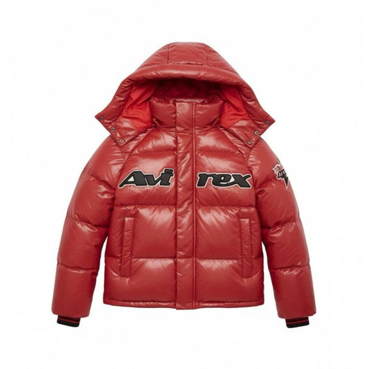 Avirex Men’s Vintage Leather Puffer Jacket Red