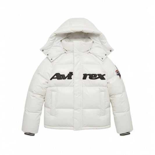 Avirex Men’s Vintage Leather Puffer Jacket White