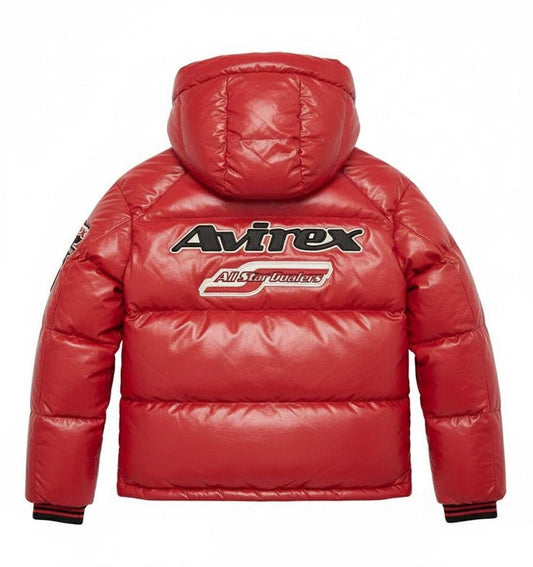 Avirex Men’s Vintage Leather Puffer Jacket Red