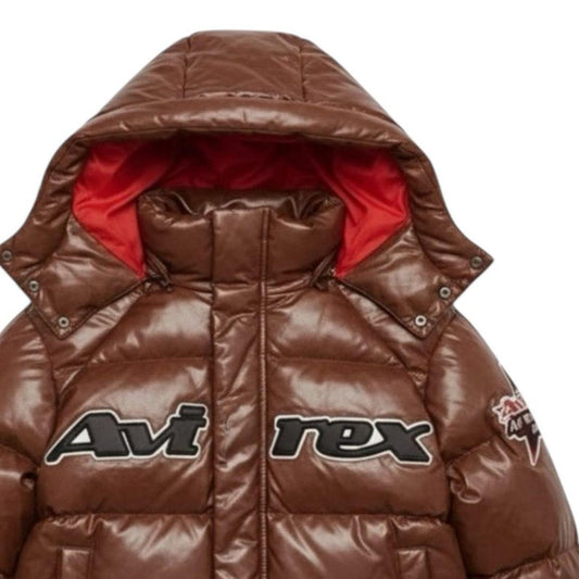 Avirex Men’s Vintage Leather Puffer Jacket Brown