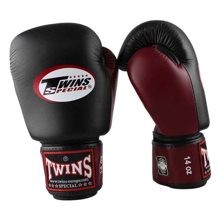 2 Tone Muay Thai Boxing Gloves - Black/Maroon