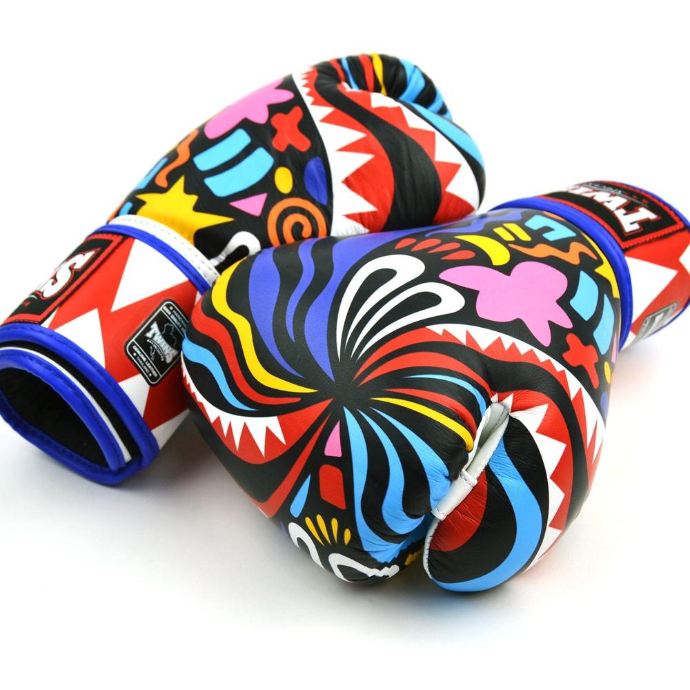 Muay Thai Abstract Boxing Gloves - White/Blue