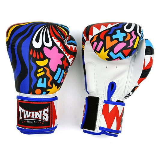 Muay Thai Abstract Boxing Gloves - White/Blue