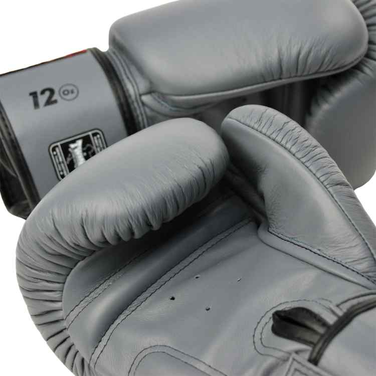 Grey Muay Thai Leather Sparring Training Gloves