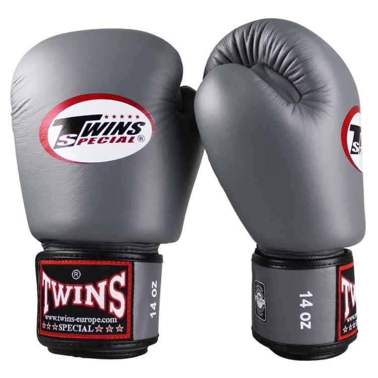 Grey Muay Thai Leather Sparring Training Gloves
