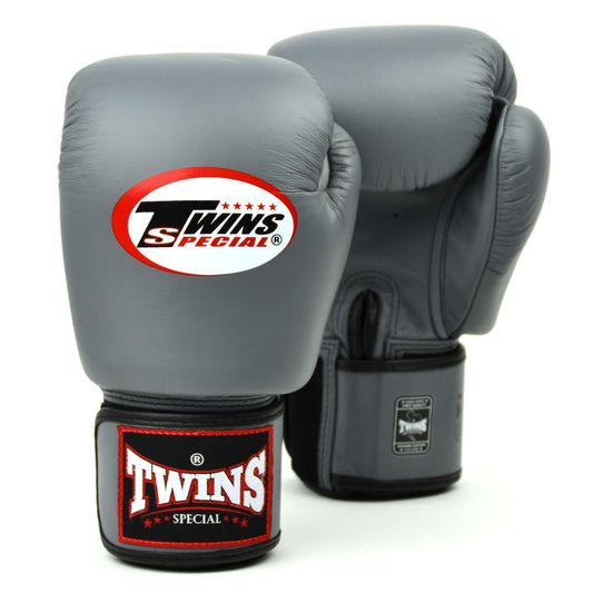 Grey Muay Thai Leather Sparring Training Gloves