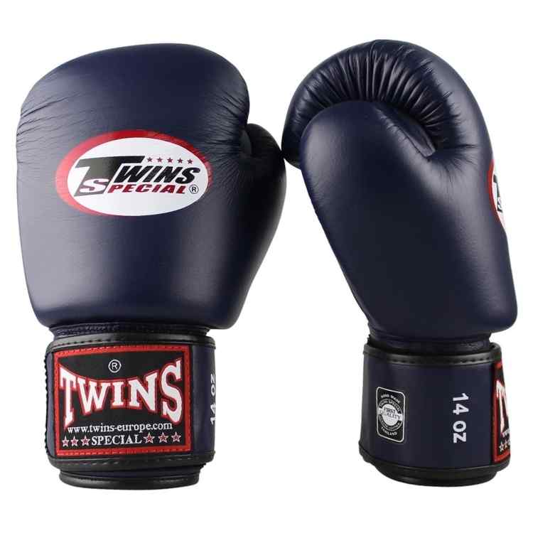 Navy Muay Thai Leather Sparring Training Gloves