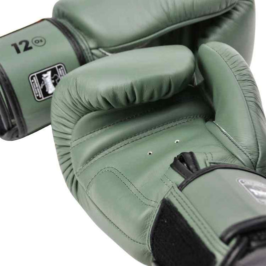 Olive Green Muay Thai Leather Sparring Training Gloves