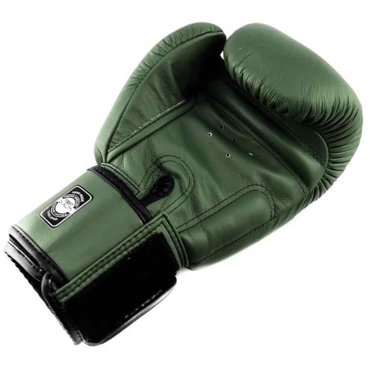 Olive Green Muay Thai Leather Sparring Training Gloves