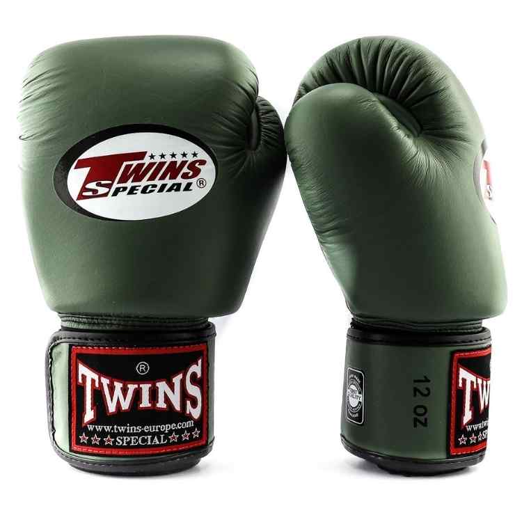 Olive Green Muay Thai Leather Sparring Training Gloves