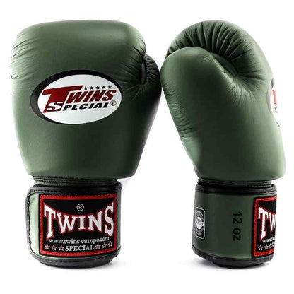 Olive Green Muay Thai Leather Sparring Training Gloves