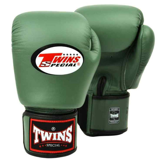 Olive Green Muay Thai Leather Sparring Training Gloves