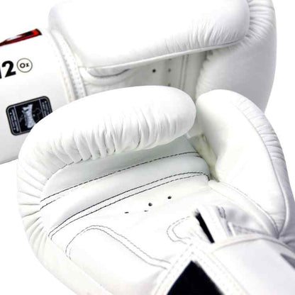 White Muay Thai Leather Sparring Training Gloves