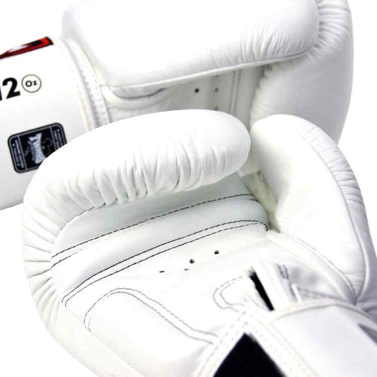 White Muay Thai Leather Sparring Training Gloves