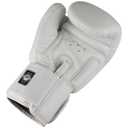 White Muay Thai Leather Sparring Training Gloves