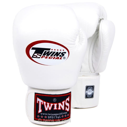 White Muay Thai Leather Sparring Training Gloves