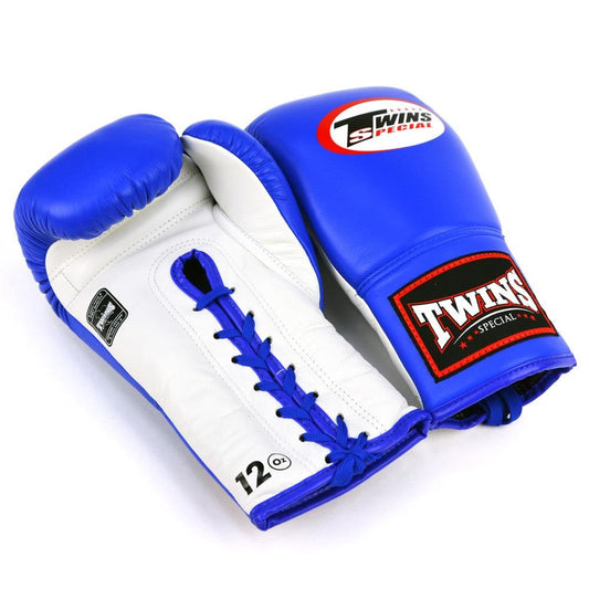 Muay Thai Lace Up Boxing Gloves - Blue