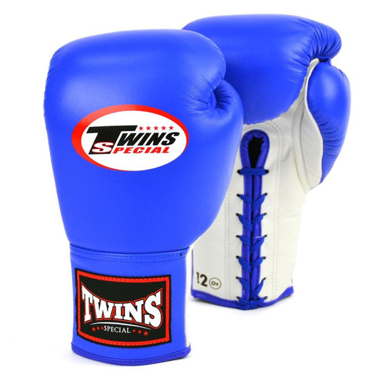 Muay Thai Lace Up Boxing Gloves - Blue